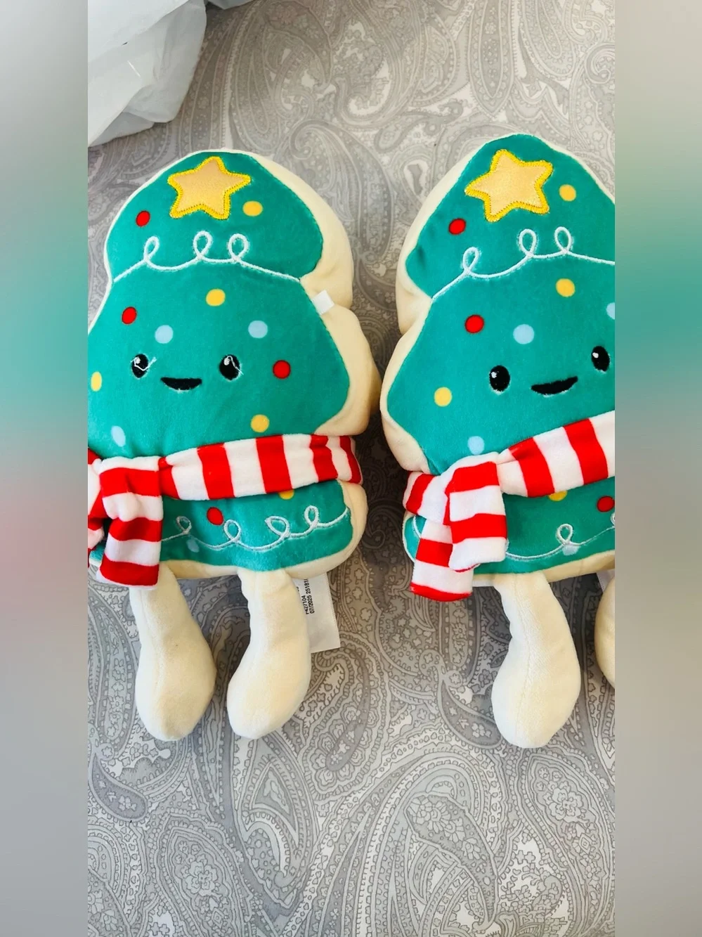 2 New Plushies Teal Christmas Tree Soft Toy with Red Stripe Scarf